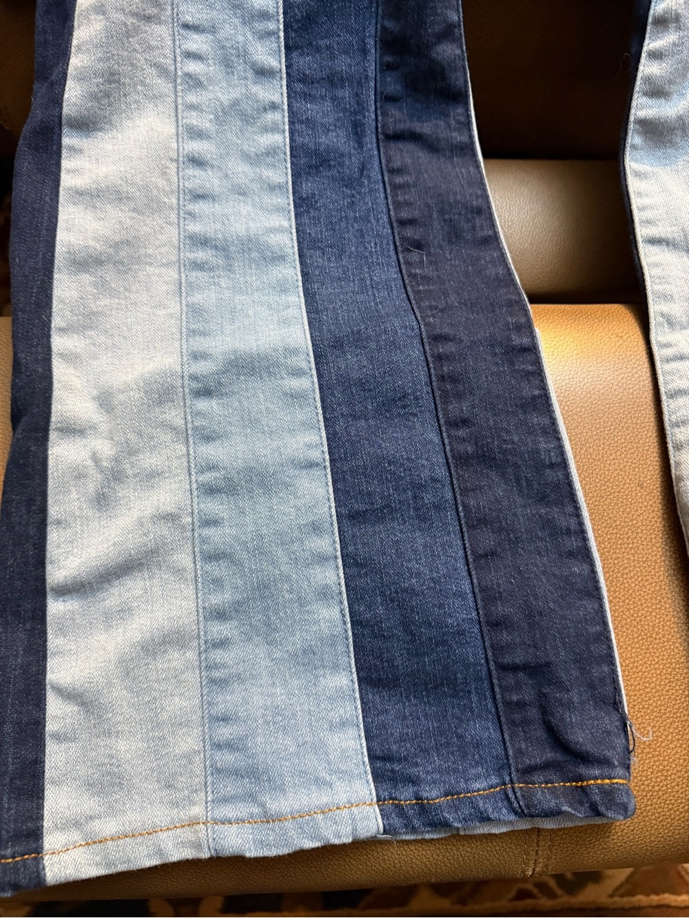 Women’s Two-Tone Blue Stripe Bootcut Jeans - Picture 2 of 6